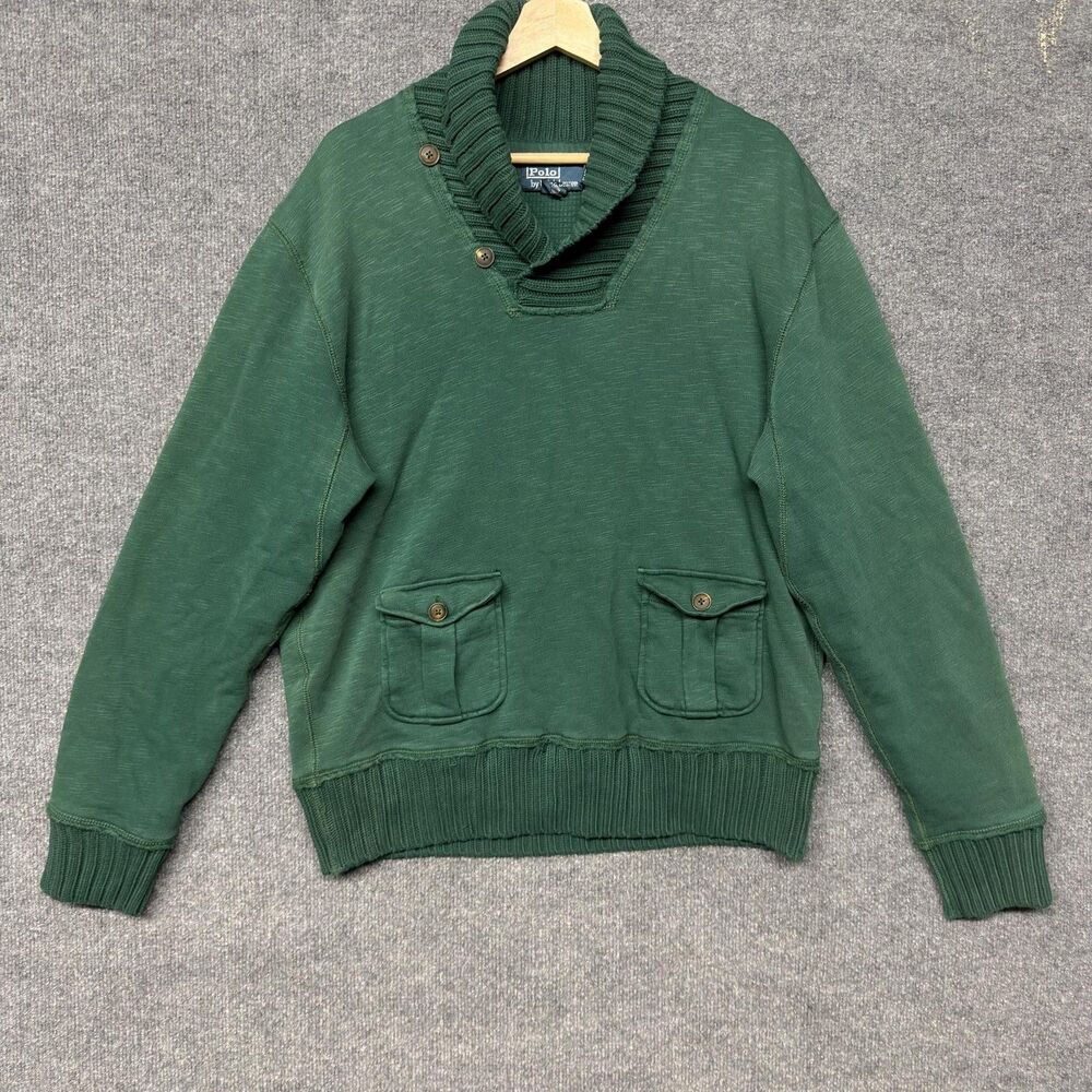 Vintage Men’s Polo Ralph Lauren Heavy Knit Shawl Collar Sweater 90s Preppy Rare